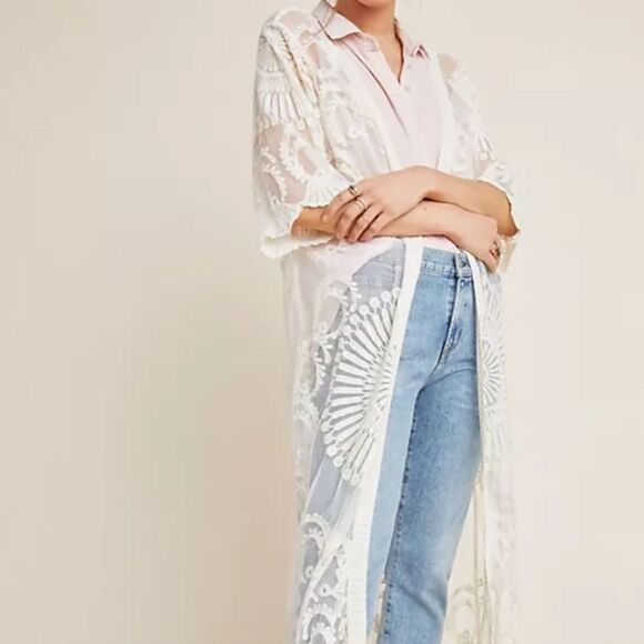 Boho Cream Lace  Sheer Kimono Cardigan in Size XL - Picture 6 of 12